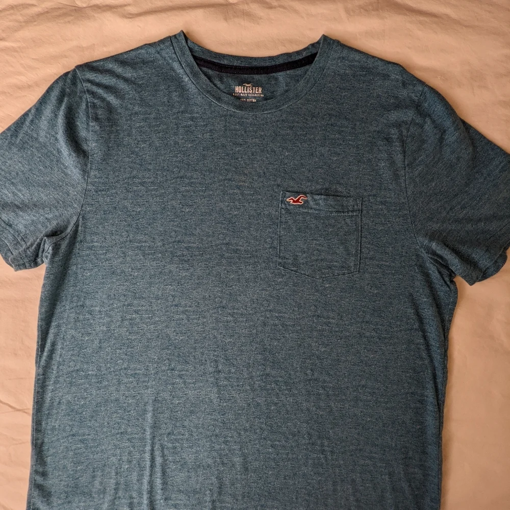 ☀️Hollister EUC Logo Icon Crew young men's T-shirt Large turquoise teal blue - Picture 3 of 13